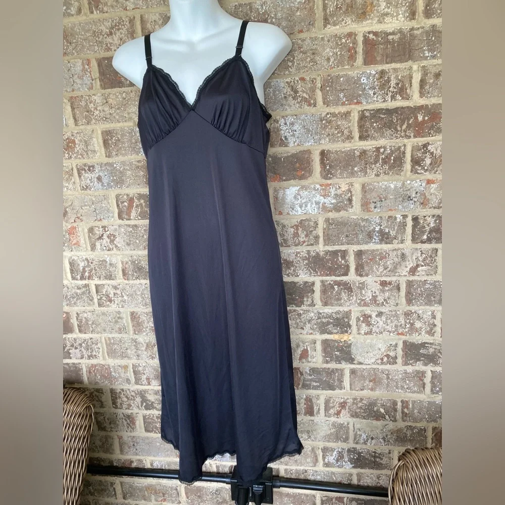 Vintage Shadowline Slip Dress Black Sz 36M Nylon Made in USA - Picture 3 of 9